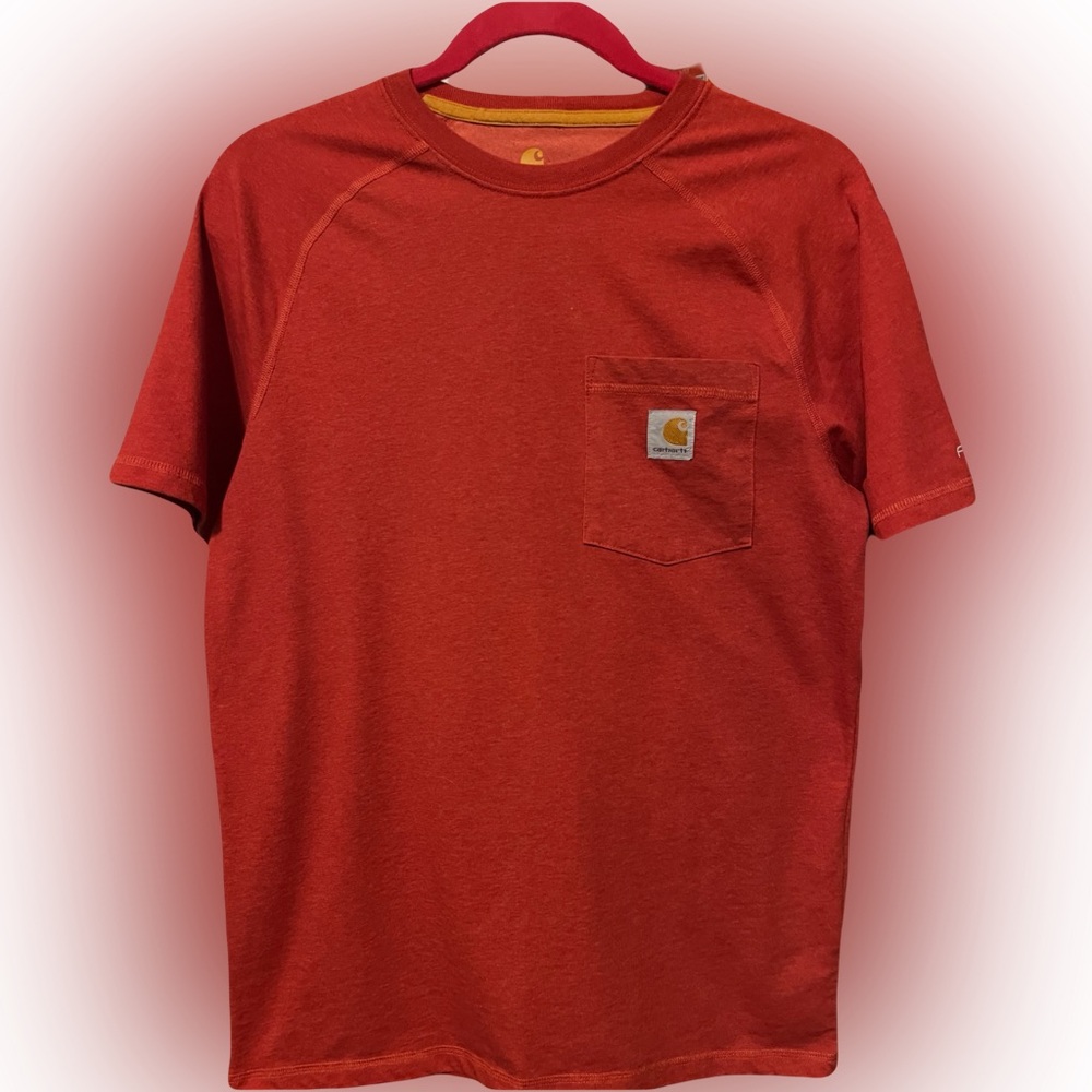 Carhartt women’s burnt orange short sleeve tee front pocket crew neck size S